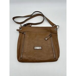 Tignanello Honey Brown Pebbled Leather Crossbody Purse Organizer